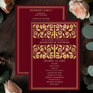 Red Medieval Gold Sword Royal Wedding Program
