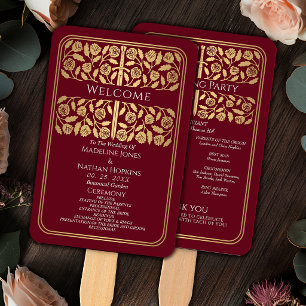 Red Medieval Gold Sword Royal Wedding Program Hand Fan