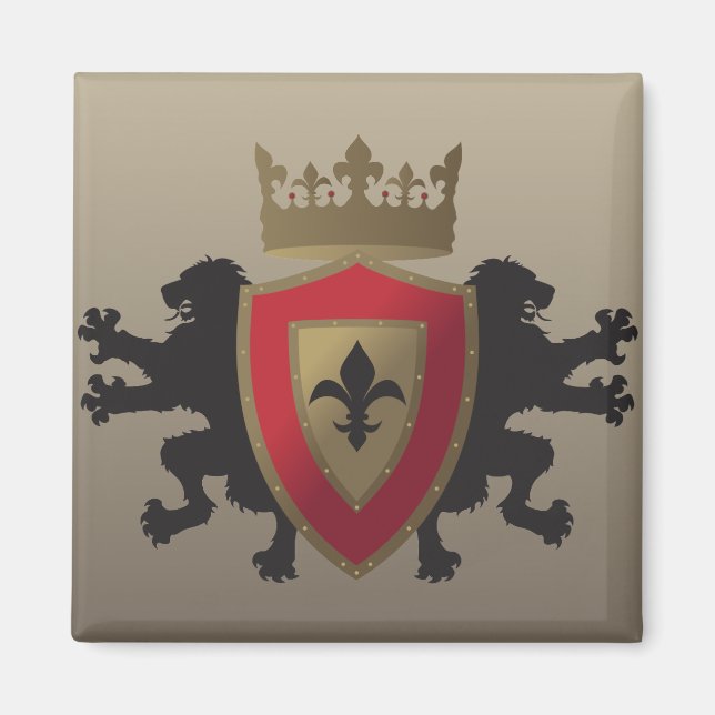 Red Medieval Lion Heraldry Magnet (Front)