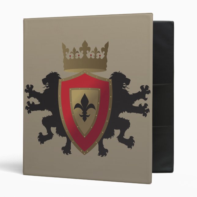 Red Medieval Lion Heraldry School Binder (Front/Inside)
