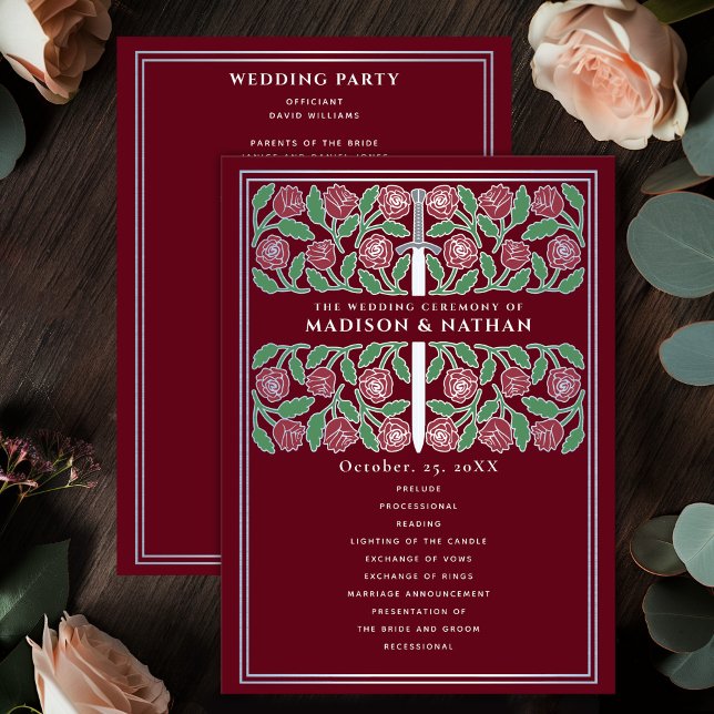 Red Medieval Silver Floral Sword Royal Wedding Program (Creator Uploaded)