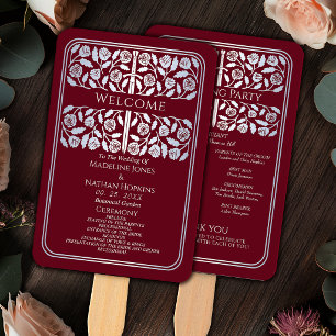 Red Medieval Silver Sword Royal Wedding Program Hand Fan