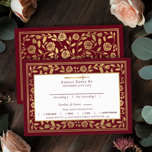 Red Medieval Sword Wedding RSVP Enclosure Card (Creator Uploaded)