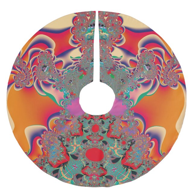Red Meditation Fractal Abstract Art Brushed Polyester Tree Skirt (Front)