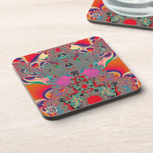 Red Meditation Fractal Abstract Art Coaster