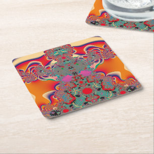 Red Meditation Fractal Abstract Art Square Paper Coaster