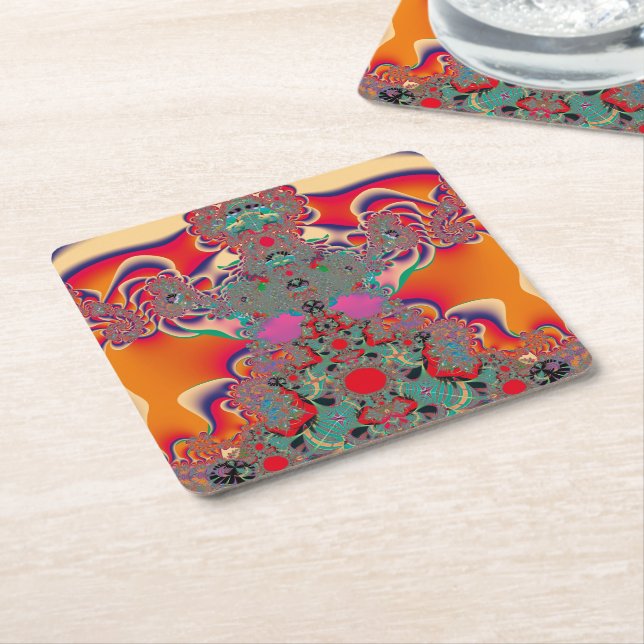 Red Meditation Fractal Abstract Art Square Paper Coaster (Angled)