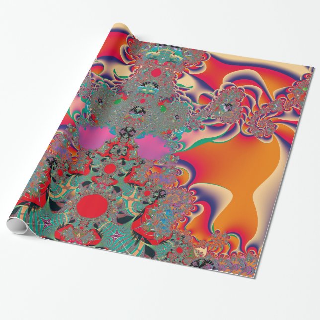 Red Meditation Fractal Abstract Art Wrapping Paper (Unrolled)