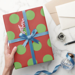 Red Medium-light Green Polka Dots Simple Retro Wrapping Paper