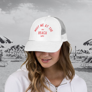 Red Meet Me At The Beach Personalized Trucker Hat