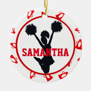 Red Megaphones and Cheerleader Personalized Ceramic Ornament
