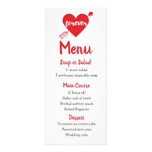 Red Menu Heart Wedding Bridal Shower Anniversary