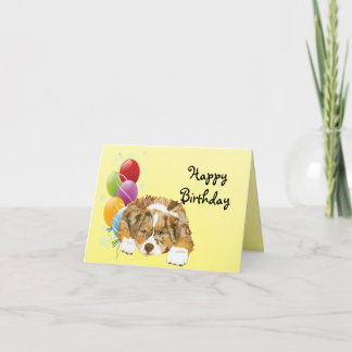 Red Merle Aussie Puppy Happy Birthday Card