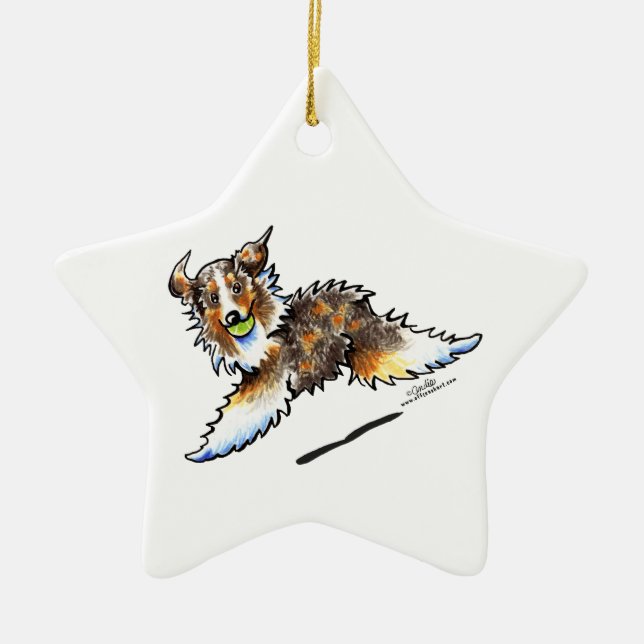 Red Merle Australian Shepherd Lets Play Ceramic Ornament (Front)