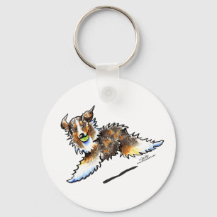 Red Merle Australian Shepherd Lets Play Keychain