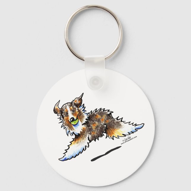 Red Merle Australian Shepherd Lets Play Keychain (Front)