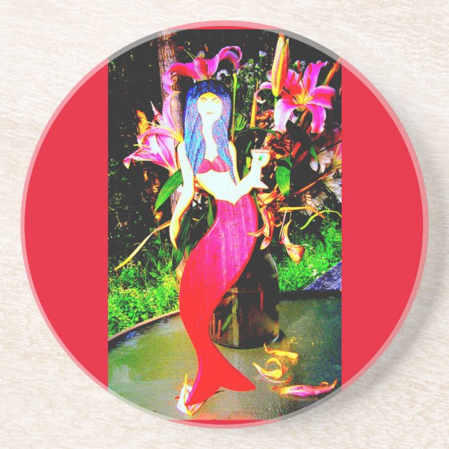 red mermaid partying coaster (Front)