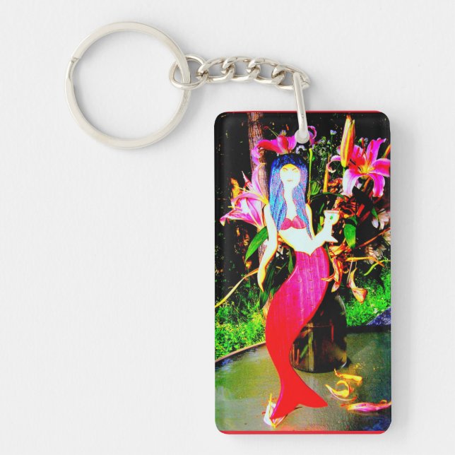 red mermaid partying keychain (Front)