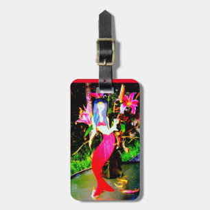 red mermaid partying luggage tag