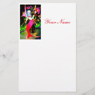 red mermaid partying stationery