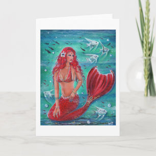 Red mermaid "Vivian"  underwater tropical fish Card