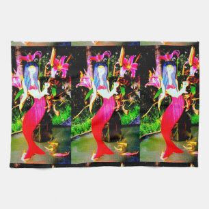 red mermaids partying kitchen towel