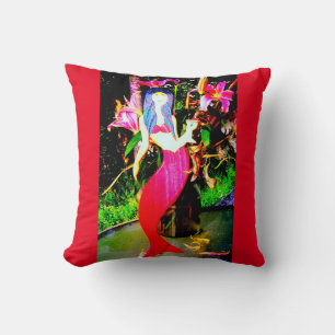 red mermaids partying throw pillow