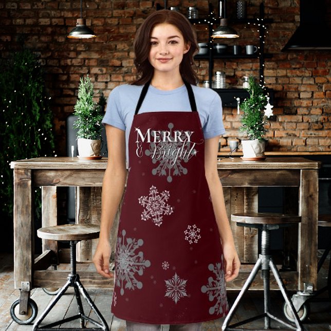Red Merry and Bright Snowflakes Christmas Apron (Red Merry and Bright Snowflakes Christmas Apron)