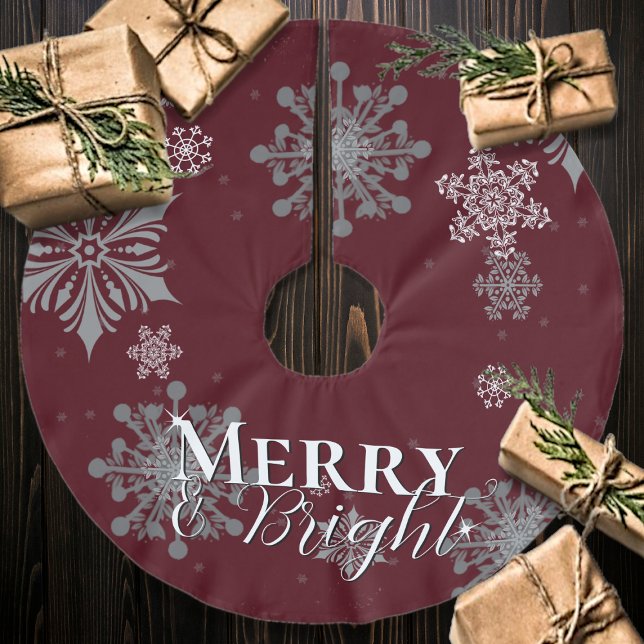 Red Merry and Bright Snowflakes Christmas Brushed Polyester Tree Skirt (Red Merry and Bright Snowflakes Christmas Tree Skirt)