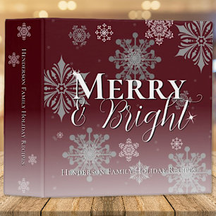 Red Merry and Bright Snowflakes Holiday Recipe Binder