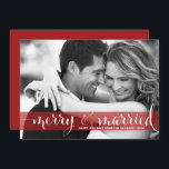 Red Merry and Married Newlyweds Photo Christmas Holiday Card<br><div class="desc">Customizable holiday photo card to give your family and friends. it features a red transparent banner and calligraphy script. This photo card is perfect for newlyweds and couples who are having their first Christmas together.</div>