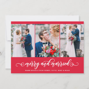 Red Merry and Married Three Photo Collage Holiday Card