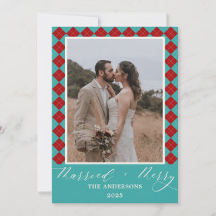 Red Merry and Married Wedding Christmas Thank You Card