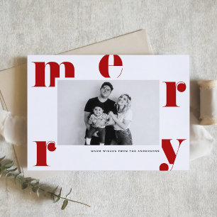 Red MERRY Bold Typography Modern Photo Christmas Holiday Card