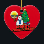 Red Merry Chrismukkah with Snowman and Menorah Ceramic Ornament<br><div class="desc">Add these fun interfaith (Hanukkah and Christmas) ornaments to your Chrismukkah celebrations this year. If you celebrate the holidays together, these are a nice touch. This is our design and you won't find it anywhere other than in our store. Chrismukkah is celebrated by people usually in families with both Jewish...</div>