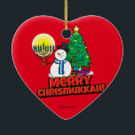 Red Merry Chrismukkah with Snowman and Menorah Ceramic Ornament<br><div class="desc">Add these fun interfaith (Hanukkah and Christmas) ornaments to your Chrismukkah celebrations this year. If you celebrate the holidays together, these are a nice touch. This is our design and you won't find it anywhere other than in our store. Chrismukkah is celebrated by people usually in families with both Jewish...</div>