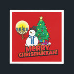 Red Merry Chrismukkah with Snowman and Menorah Napkin<br><div class="desc">Add our fun,  Snowman,  Menorah and Christmas tree designs with a red background to your Chrismukkah party this year.</div>