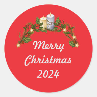 Red Merry Christmas 2024 Classic Round Sticker