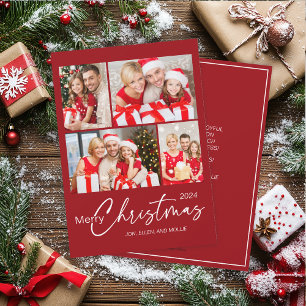 Red Merry Christmas 4 Photo Holiday Card