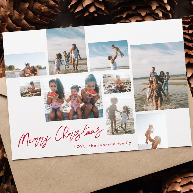 RED MERRY CHRISTMAS | 9 Photo Collage | Modern Holiday Card (Creator Uploaded)