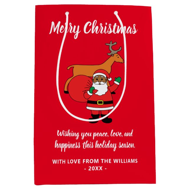 Red Merry Christmas African American Santa Claus Medium Gift Bag (Front)