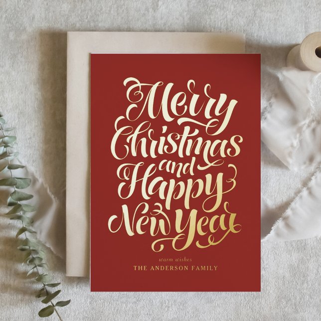 Red Merry Christmas and a Happy New Year Foil Holiday Card (Creator Uploaded)