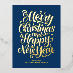 Red Merry Christmas and a Happy New Year Foil Holiday Postcard