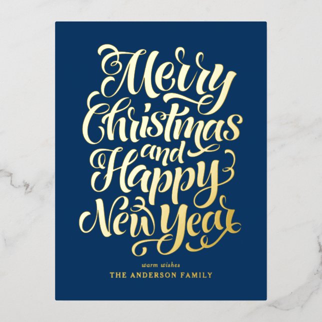 Red Merry Christmas and a Happy New Year Foil Holiday Postcard (Front)