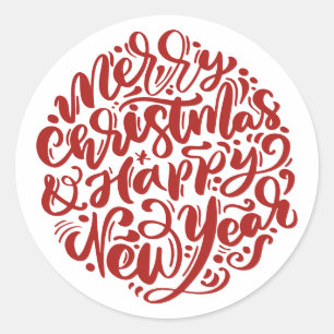 Red Merry Christmas and Happy New Year Classic Round Sticker