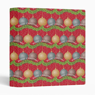 RED Merry Christmas ball ornaments pattern Binder