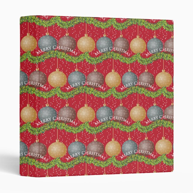 RED Merry Christmas ball ornaments pattern Binder (Front/Spine)