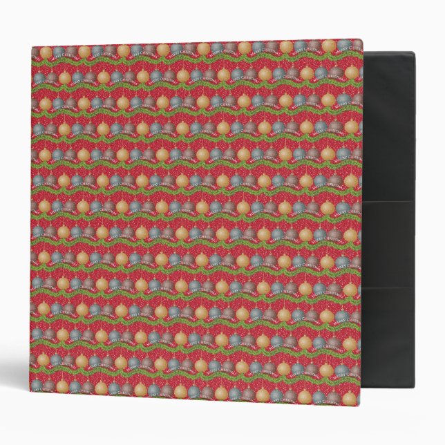 RED Merry Christmas ball ornaments pattern Binder (Front/Inside)