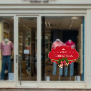 Red Merry Christmas Bell Holiday Vibes Store  Window Cling