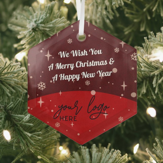Red Merry Christmas Business Logo simple decor Gla Glass Ornament (Insitu)